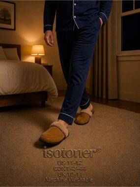 Isotoner Men's Tan Suede Shearling-Lined Slippers
